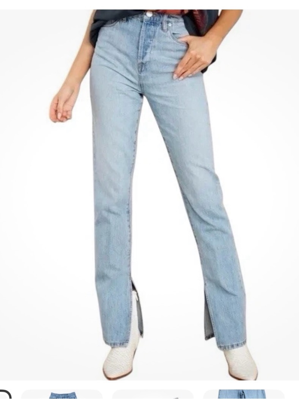 Blank NYC Light Blue Straight-Leg Jeans with Front Slits